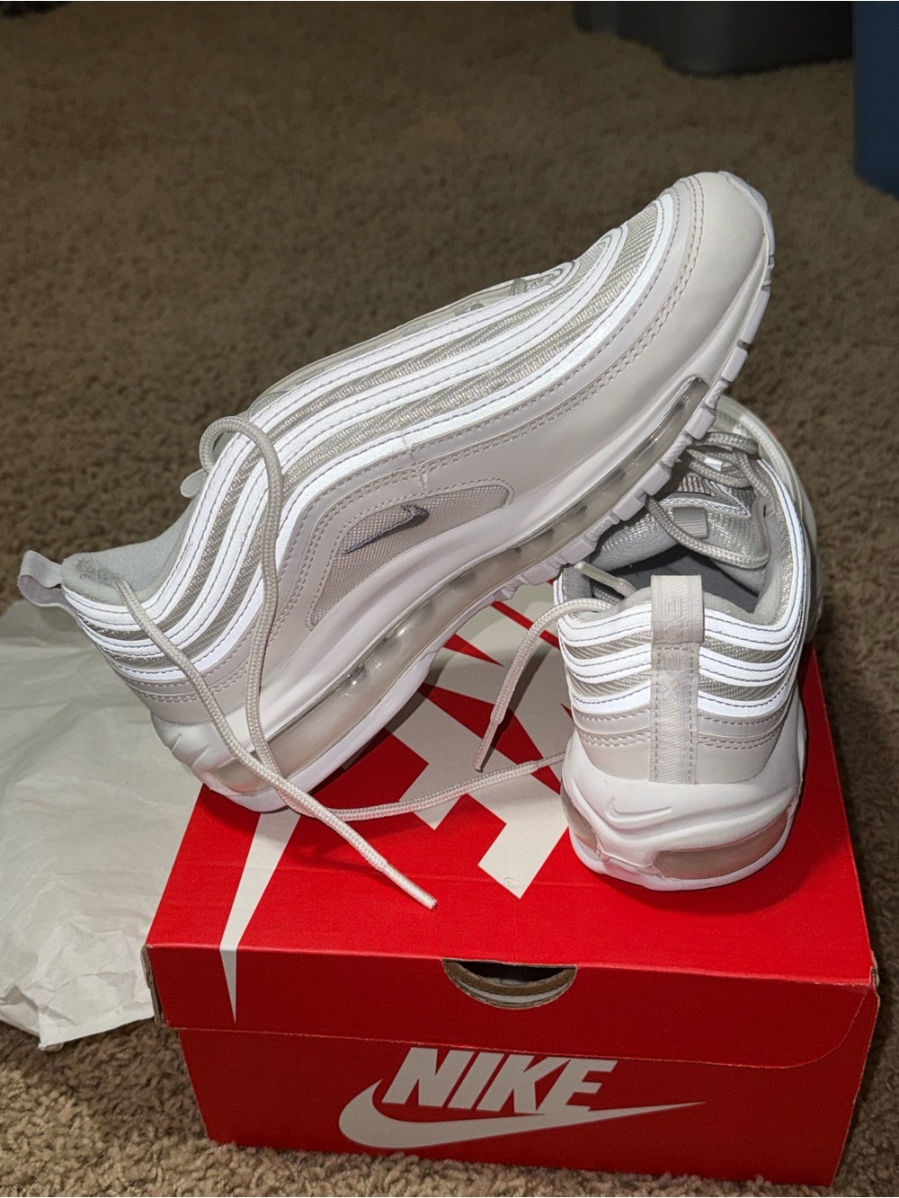 Nike Air Max 97 Triple White Wolf Grey Men’s 6.5 / Women’s 8 921826-101 Like New - Picture 12 of 16